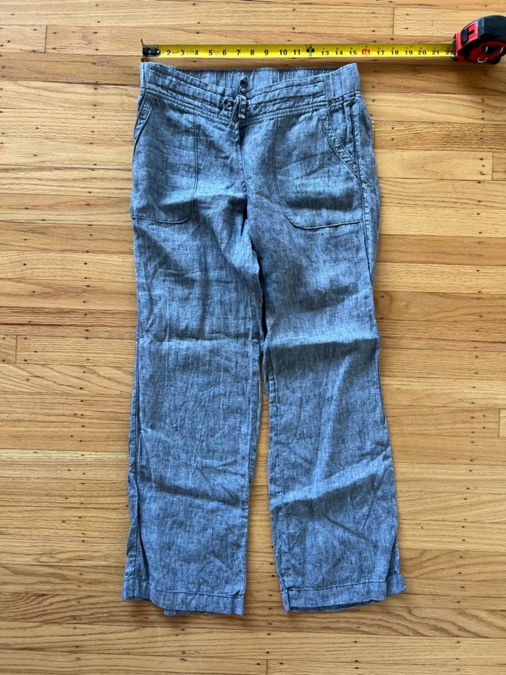 Athleta Linen Pant Womens Heathered Gray Drawstring Waist Straight Leg Size 10P